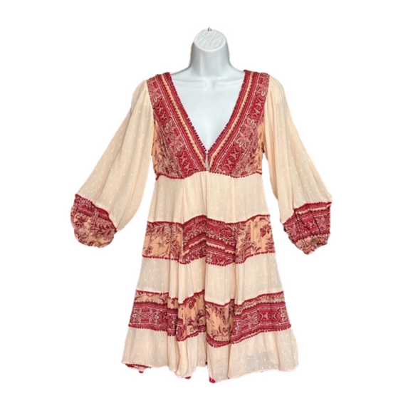 Free People Dresses & Skirts - Free People My Love Mini Dress Red Pink Cream Extra Small